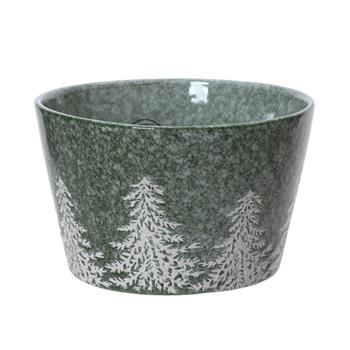 Miska kulatá kameninová KITCHEN GOODS se stromy bílo-zelená 13cm