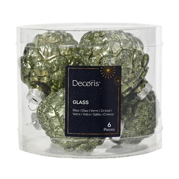 Ozdoba skleněná šiška lesklá/matná s glitry sv.zelená 6ks