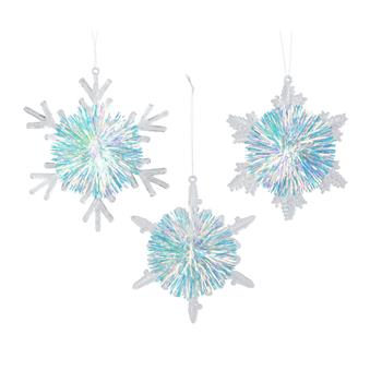 Ozdoba plastová vločka s lametou duhová mix 10cm