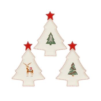 Talíř keramický strom s vánočním motivem bílý 25cm