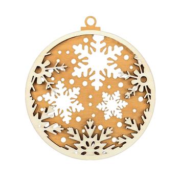Ozdoba koule s vločkami dřevěná 9cm