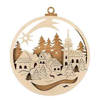 Ozdoba koule s vesnicí a kometou dřevěná 9cm