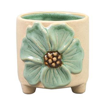 Obal kulatý keramický AISHA na nohách modro-béžový 8cm