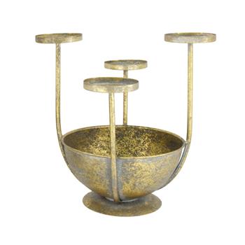 Svícen miska na 4 svíčky kovový zlatý antik 37,5cm