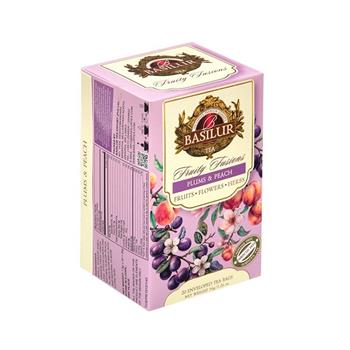 Čaj Basillur Fruity Fussions Plums & Peach bez ibišku 20x1,8g
