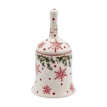 Zvonek keramický s vločkami a cesmínou červeno-bílý 22cm