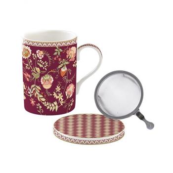 Hrnek porcelánový se sítkem a víčkem MAGIE DORIENT vínový 350ml