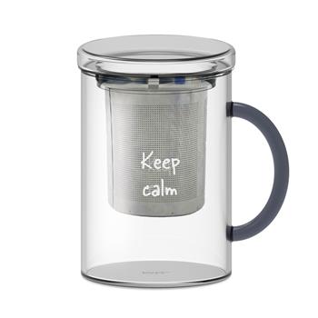 Hrnek se sítkem KEEP CALM z borosilikátového skla 420ml