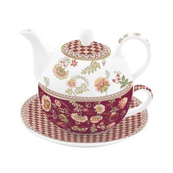 Šálek a čajová konvice MAGIE DORIENT porcelánová bílo-vínová 350+350ml