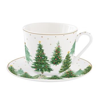 Šálek a podšálek porcelánový FESTIVE TREES 400ml