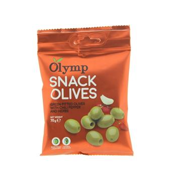 Olivy OLYMP zelené bez pecky s chilli a bylinkami 70g