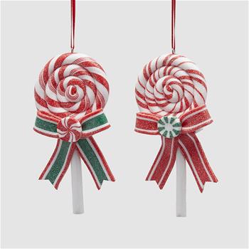 Ozdoba plastové kulaté lízátko s mašlí bílo-červené mix 13cm