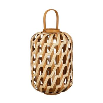 Lucerna/Svícen dřevěná HELIOS s 1 uchem a sklem přírodní 49cm
