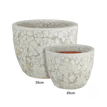 Květináč kulatý keramický MACHU bílá patina 35cm