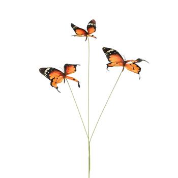 Zápich 3 motýli z polyesteru oranžová 75cm