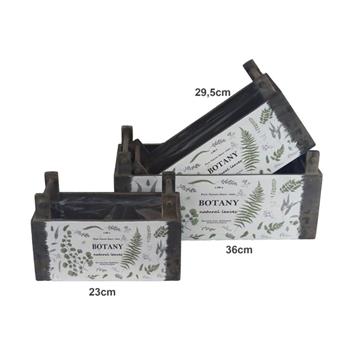 Truhlík hranatý dřevěný BOTANY se 2 uchy a igelitem hnědo-bílý 36cm