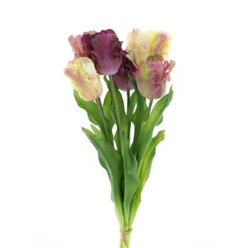 Tulipán střapatý SALLY umělý ve svazku krémovo-purpurový 6ks