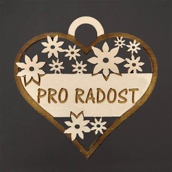 Ozdoba dřevěné srdce PRO RADOST s květy hnědo-přírodní 7cm