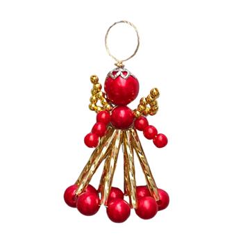 Korálková ozdoba anděla 3D zlato-červená 5cm