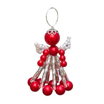 Korálková ozdoba anděla 3Dbílo-červená 5cm