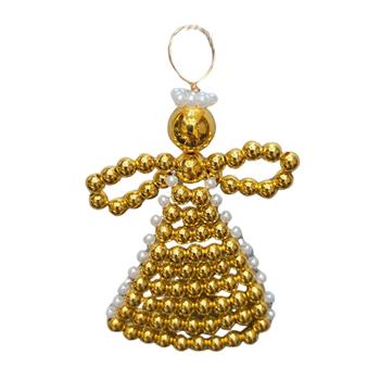 Korálková ozdoba anděla bílo-zlatá 6cm