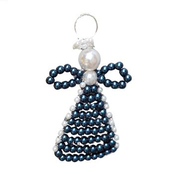 Korálková ozdoba anděla bílo-modrá 6cm