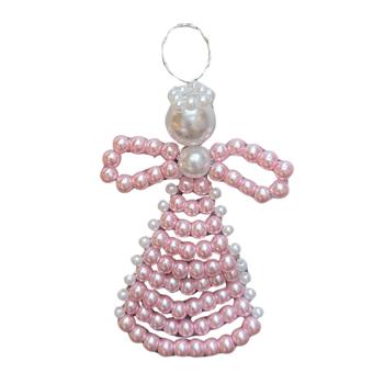 Korálková ozdoba anděla bílo-růžová 6cm