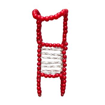 Korálková ozdoba sáněk stříbrno-červené 9cm