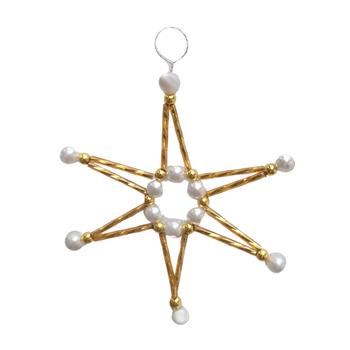 Korálková ozdoba hvězdy bílo-zlatá 9,5cm