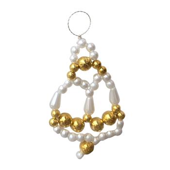 Korálková ozdoba zvonku bílo-zlatá 7cm