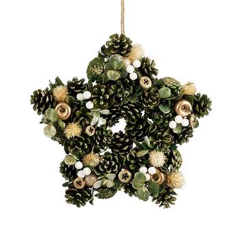 Hvězda GEORGIE šišky/bobule/jablka zeleno-zlatá 34cm