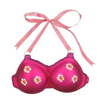 Ozdoba skleněná podprsenka tm.růžová 12cm