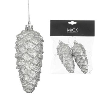 Ozdoba polystyrenová šiška stříbrná s glitry 2ks