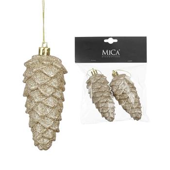 Ozdoba polystyrenová šiška šampaň s glitry 2ks