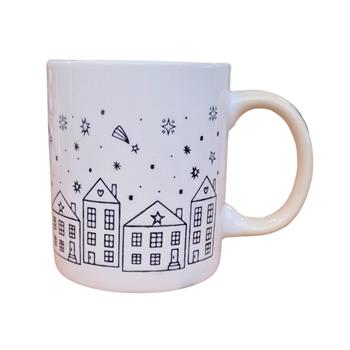 Hrnek porcelánový s domy a noční oblouhou béžovo-bílý