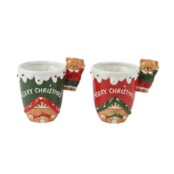 Hrnek dolomitický MERRY CHRISTMAS s medvědem na uchu mix 12cm