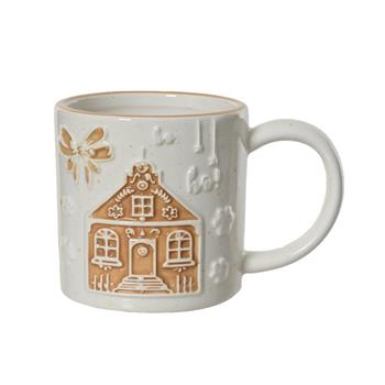 Hrnek dolomitický s domkem bílo-hnědý 10cm