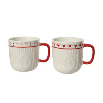 Hrnek porcelánový s pleteným reliéfem červeno-bílý mix 345ml