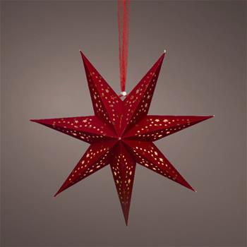 Závěsná papírová hvězda 6LED t.bílá s časovačem na baterie červená 38cm