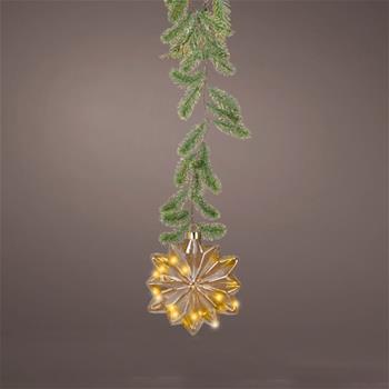 Závěsný skleněný květ s jehličím 15mLED bílá s časovačem na baterie 19cm