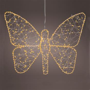 Motýl kovový venkovní 400microLED t.bílá/bílá s časovačem zlatý 58cm