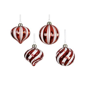 Ozdoba skleněná koule/cibule s proužky/spirálou červeno-bílá 8cm