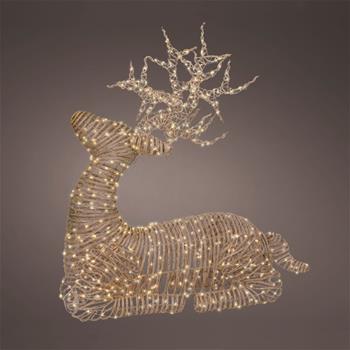 Ležící sob proutěný venkovní 630microLED t.bílá s časovačem sv.hnědý 88cm