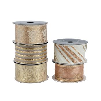 Stuha vánoční s drátkem zlatá/bronzová mix 40mm x 3m