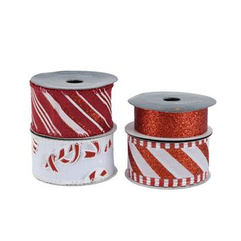 Stuha vánoční s drátkem bílo-červená mix 25-40mm x 3-5m