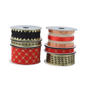 Stuha vánoční s drátkem červená/černá mix 10-40mm x 2-5m