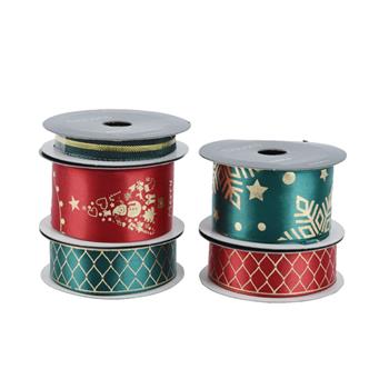 Stuha vánoční s drátkem červená/zelená mix 10-38mm x 2-5m