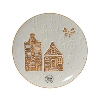 Talíř kulatý dolomitický KITCHEN GOODS s domky hnědo-bílý 20,5cm