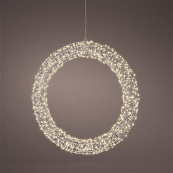 Věnec drátěný svítící venkovní 720microLED t.bílá s časovačem 58cm