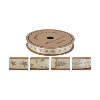 Stuha vánoční polyesterová hnědo-bílá 1,2cm x 8m